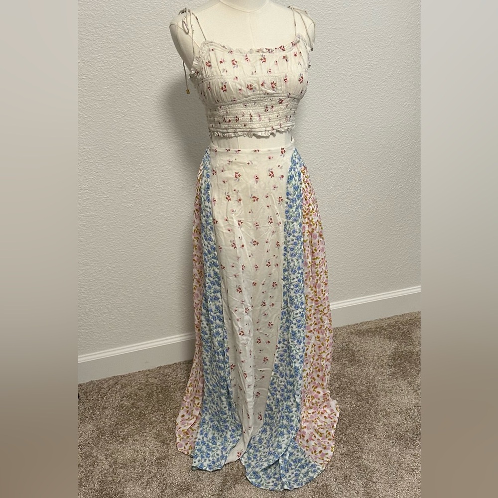 Free People Floral Maxi Dress - Cream, Blue, Pink